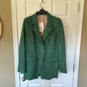 Green Lightweight Military Blazer- faux suede like material